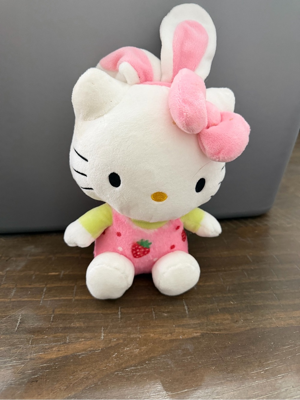 Sanrio Hello Kitty Plush in Pink Strawberry Outfit with Bow